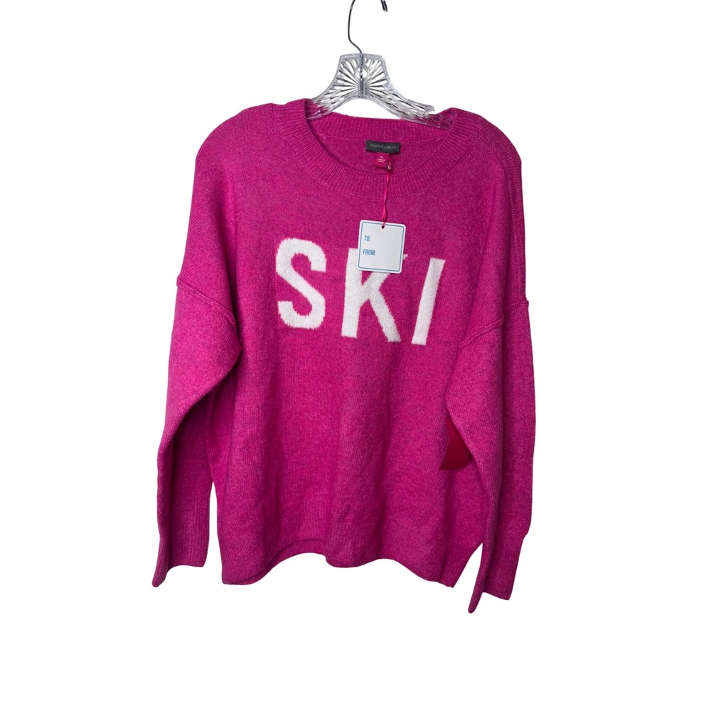 Vince Camuto Womens Pink SKI Graphic Crew Neck Pullover Sweater Size M